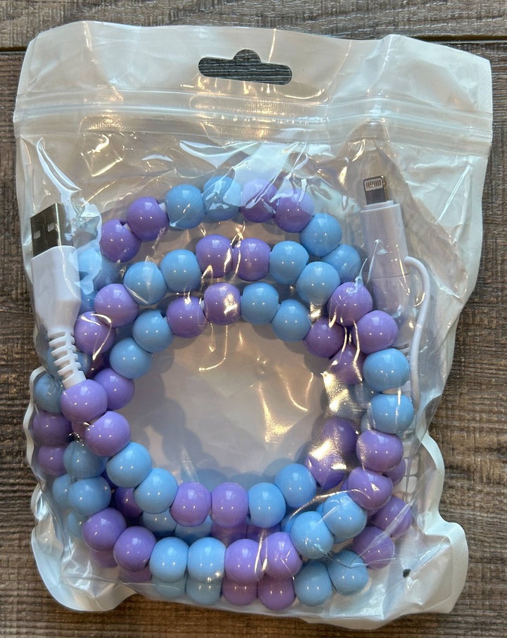 Beaded Phone Charger with Lightning & USB-C Cable: Pink and Coral