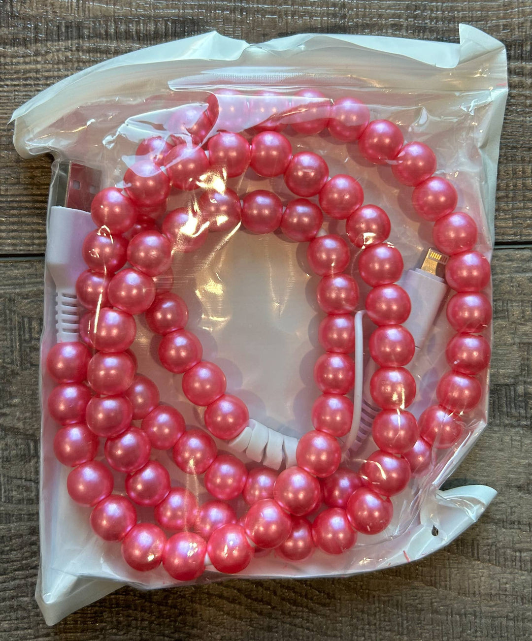 Beaded Phone Charger with Lightning & USB-C Cable: Pink and Coral