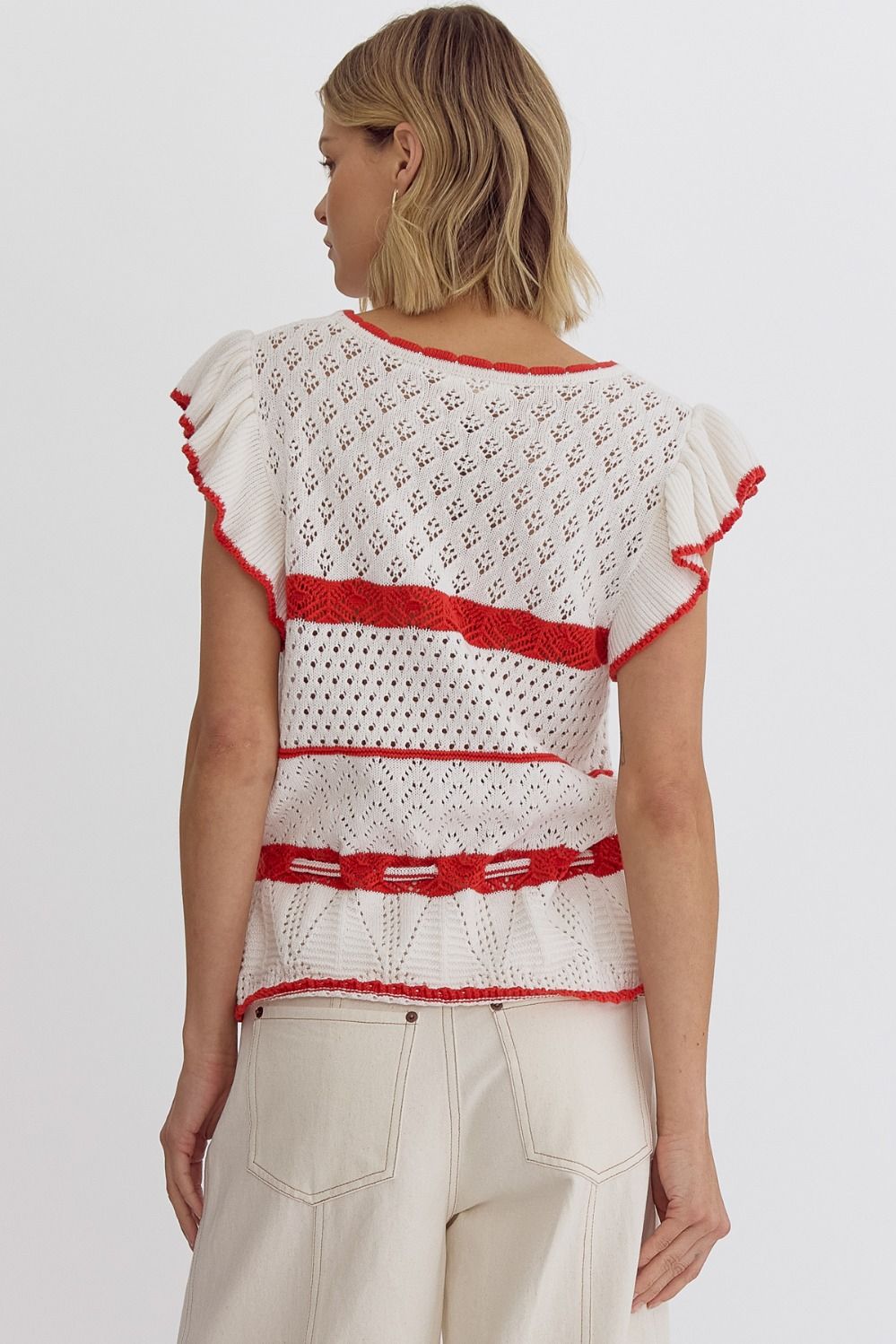 Red & White Sleeveless Knit Top