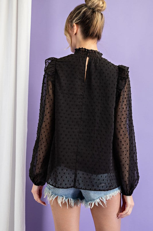 Tufted Dot Long Sleeve Blouse