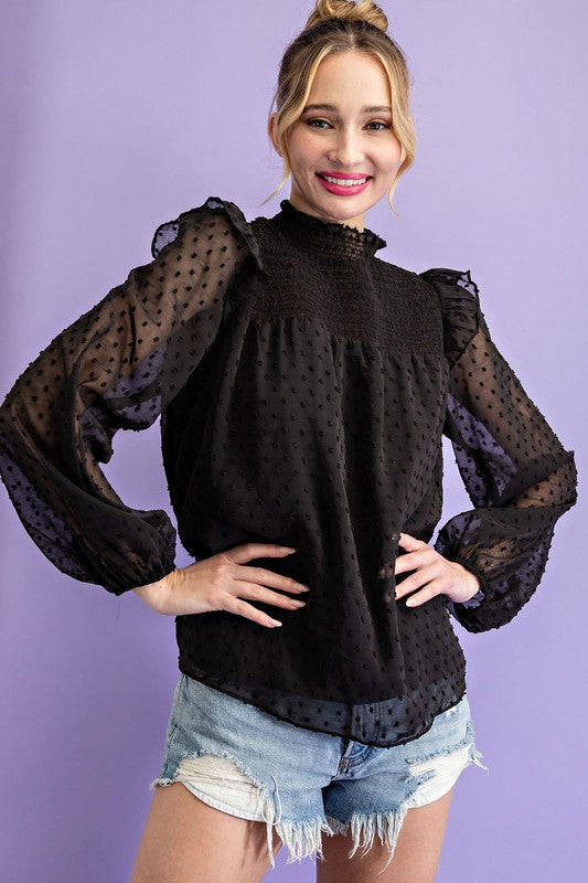 Tufted Dot Long Sleeve Blouse