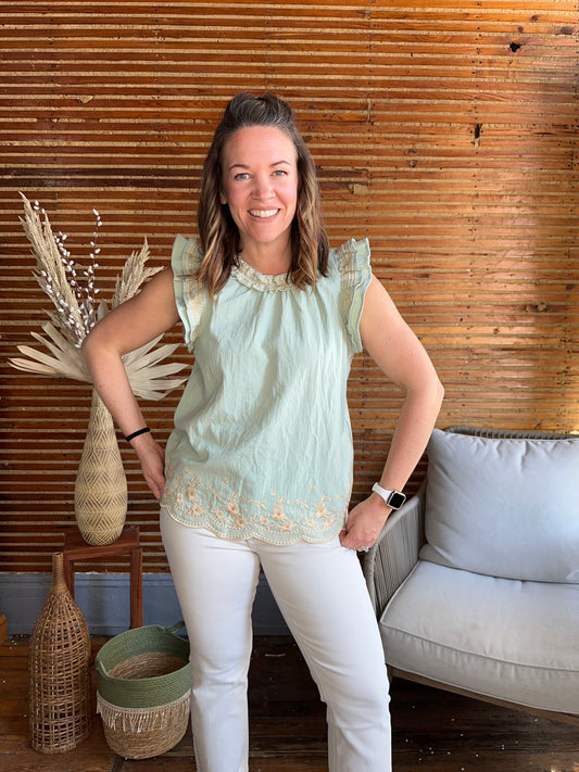 Sage Taupe Flutter Top